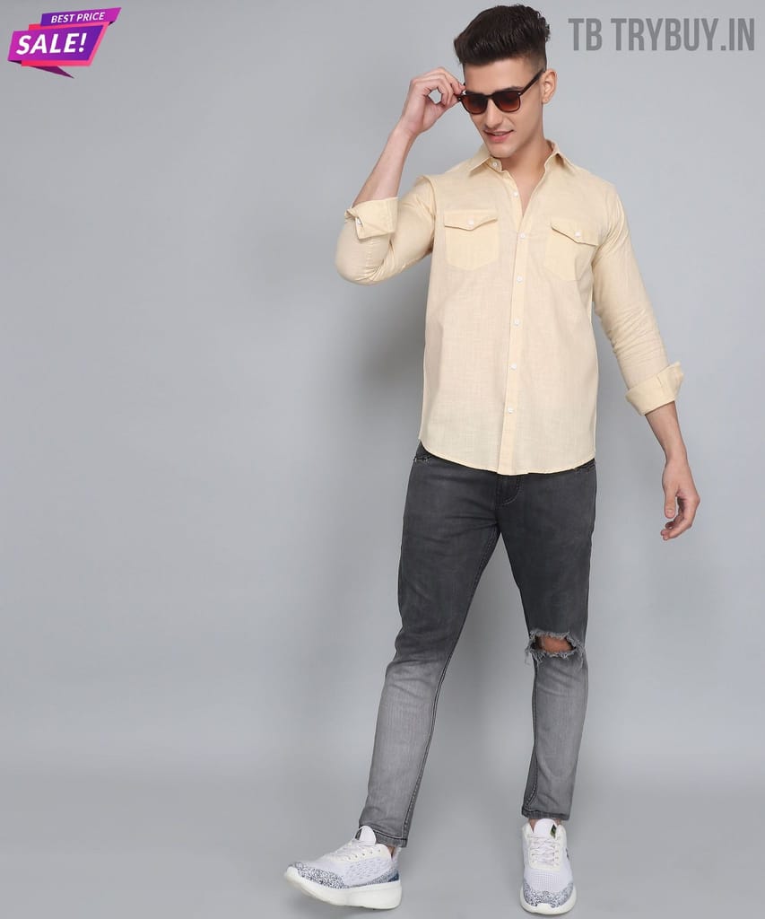 Men's Cream Double Pocket Shirt
