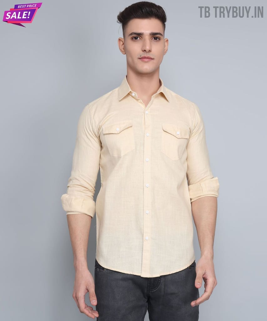 Men's Cream Double Pocket Shirt
