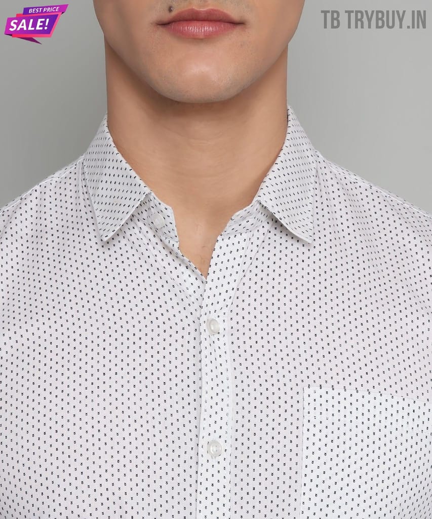 Blue Dotted Print Cotton White Men's Shirt