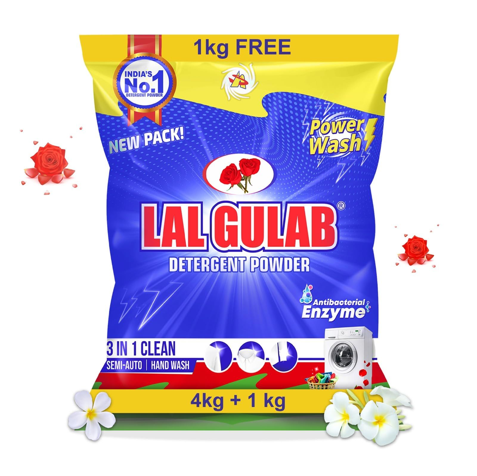 Lalgulab Double Power Top Load Washing Powder 4KG (1KG Free) Detergent Powder 5KG (AQUA FRESH)