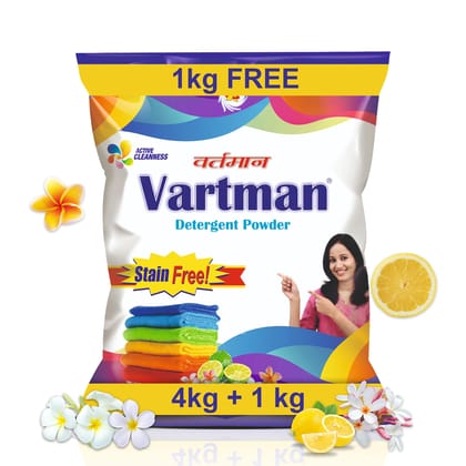 Vartman Double Power Lemon Top Load Washing Powder 4KG (1KG Free) Detergent Powder 5KG (Lemon)�