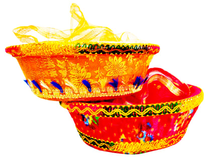 Omkar by R3 Inc. Round Gift Basket for Gifts Hampers | Fancy Basket | Wedding Basket for gift|fruit Packing (Pack of 3) Small, Medium & large - Multi Color