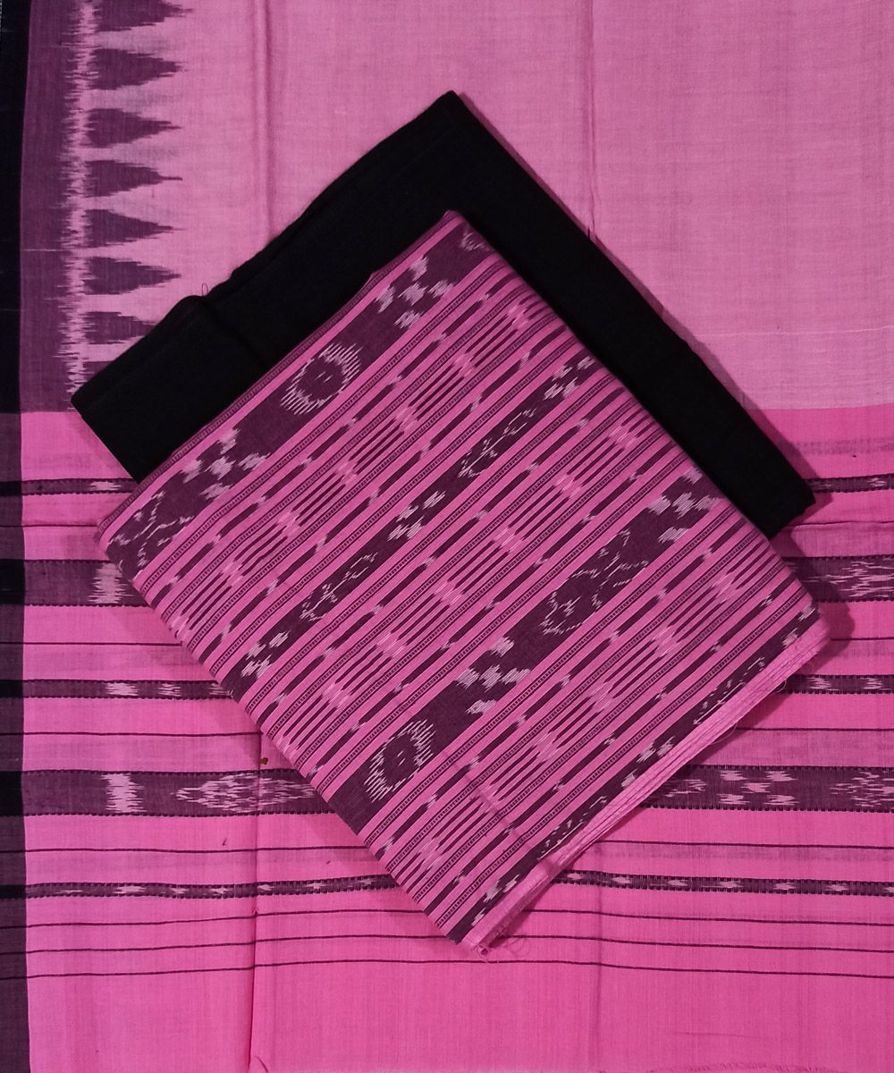 Pink Black Nuapatna Handwoven Single Ikat Suit Set