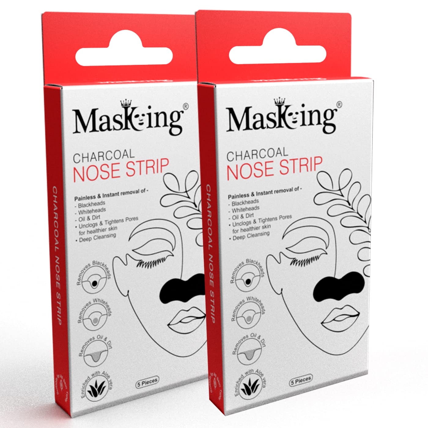 MasKing Charcoal Blackheads Whiteheads Removal Strip, Oil & Dirt, Unclogs & Tighten Pores for Healthier Skin & Deep Cleansing Ideal for Women & Men, (Pack of 2 contains 10 Nose Strips)