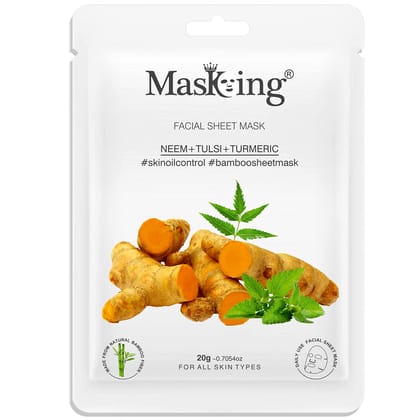 MasKing Bamboo Facial Sheet Mask of Neem, Tulsi & Turmeric for Skin Oil Control Ideal for Women & Men 20ml, (Pack of 1)