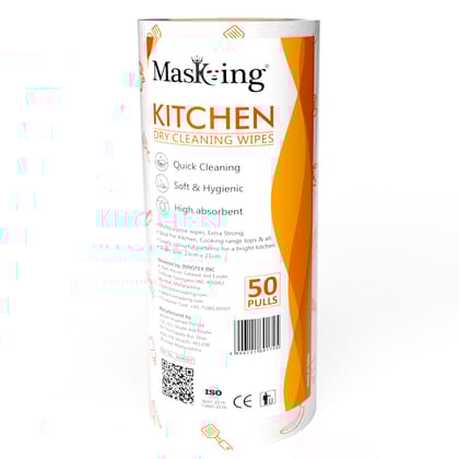 Masking Super Colorful Pattern Non-Woven Kitchen Cleaning Tissue Roll| Paper Towel |High Absorbent Wipe for Cleaning, Each Roll 50 Pulls - 1 ROLL (Orange)