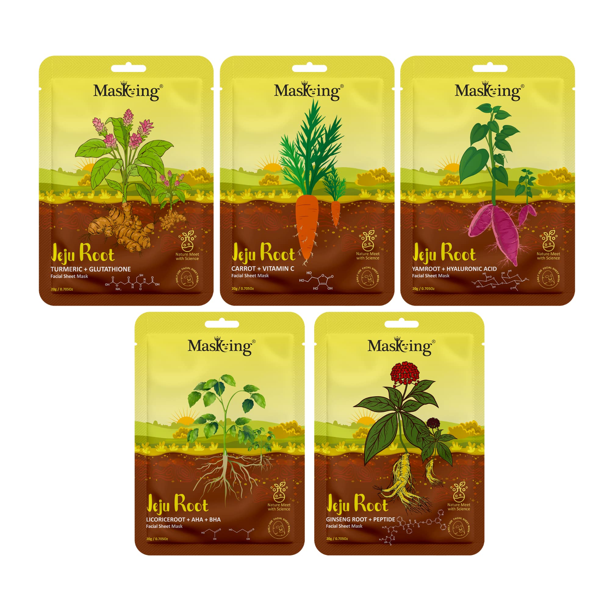 MasKing Jeju Root face sheet mask combo for skin hydrating & Glowing, Ideal for women & men, pack of 5