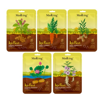 MasKing Jeju Root face sheet mask combo for skin Soothing, Inflammatory & hydrating, Ideal for men and women, Pack of 5