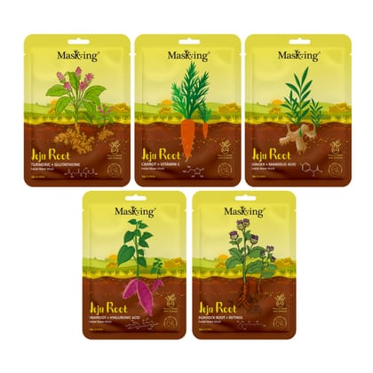 MasKing Jeju Root face sheet mask combo for skin moisturizing & Lightening, Ideal for women & men, pack of 5