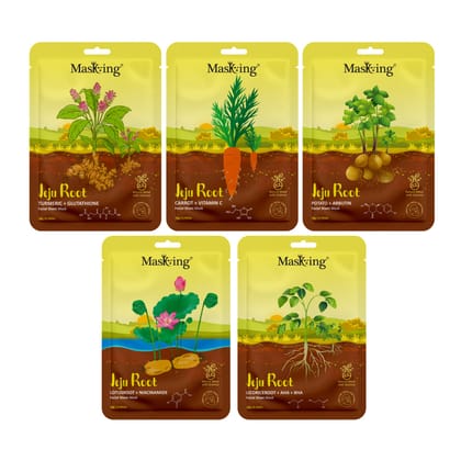 MasKing Jeju Root face sheet mask for skin glowing, Moisturizing, Nourish, Ideal for women & men, pack of 5