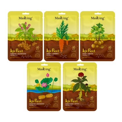 MasKing Jeju Root face sheet mask combo for skin Anti-aging & Firming, Ideal for women & men, pack of 5
