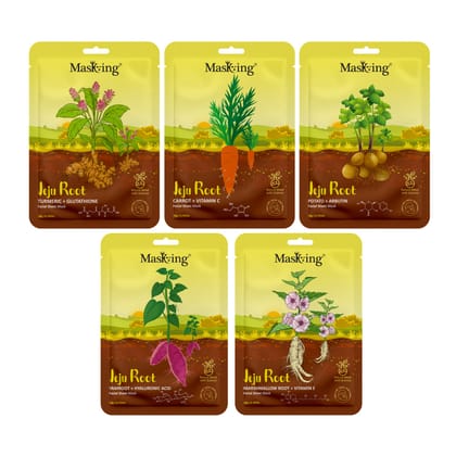 MasKing Jeju Root face sheet mask combo for skin Anti-aging & moisturizing, Ideal for women & men, pack of 5