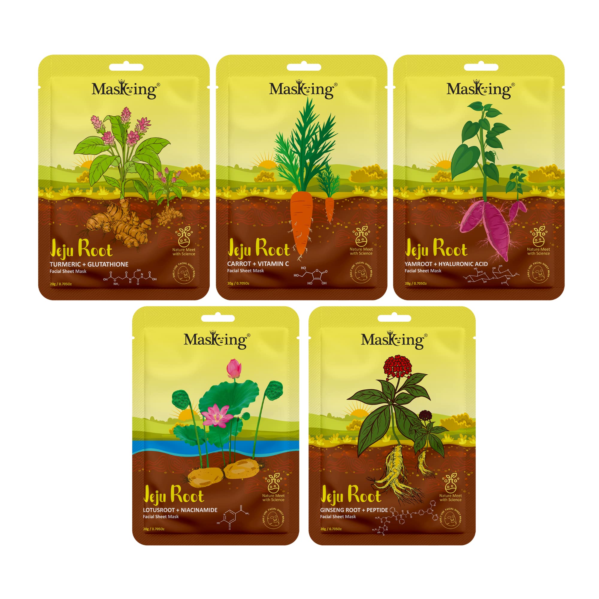 MasKing Jeju Root face sheet mask combo for skin Nourishing & Firming, Ideal for women & men, pack of 5
