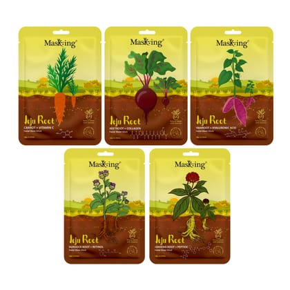 MasKing Jeju Root face sheet mask for skin Brightening, Regeneration & Firming,men & women,Pack of 5
