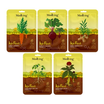 Masking Jeju Root face sheet mask for skin Anti-aging & Inflammatory, for women & men, pack of 5