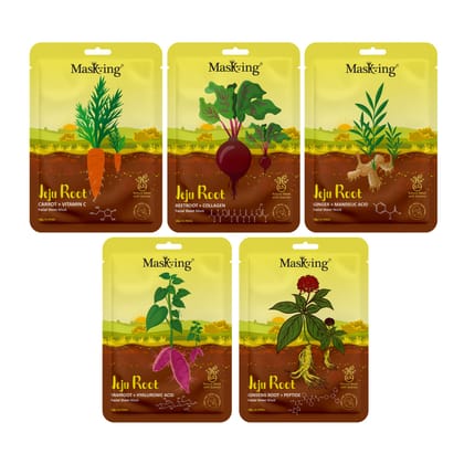 Masking Jeju Root face sheet mask for skin Lightening & Firming, for women & men, pack of 5