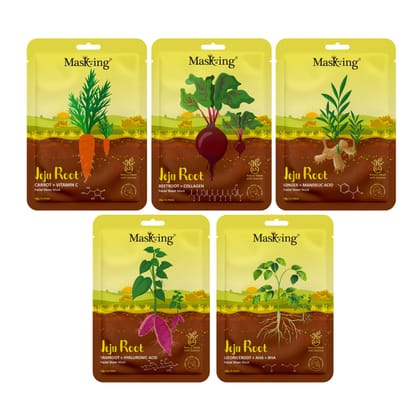 Masking Jeju Root face sheet mask for skin anti-aging & moisturizing, for women & men, pack of 5