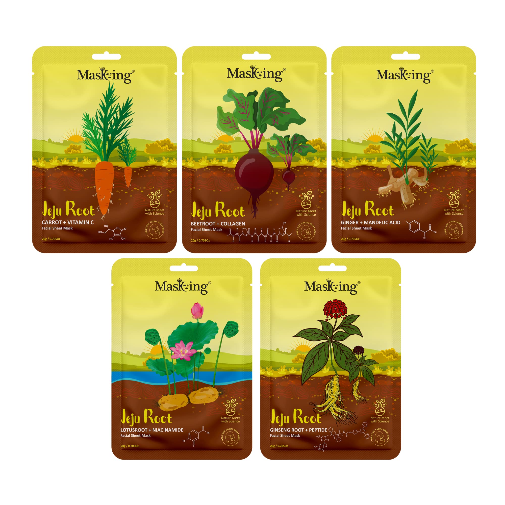 Masking Jeju Root face sheet mask for skin Soothing & Inflammatory, for women & men, pack of 5