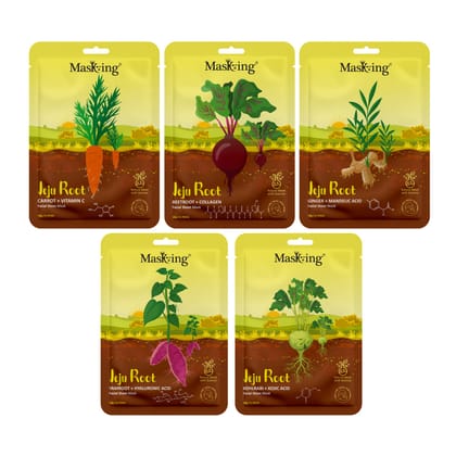 Masking Jeju Root face sheet mask for skin hydrating & regeneration, for women & men, pack of 5