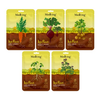Masking Jeju Root face sheet mask for skin Glowing & Lightening, for women & men, pack of 5