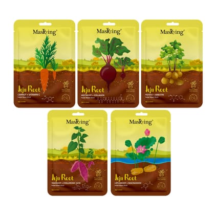 Masking Jeju Root face sheet mask for skin hydrating & Moisturizing, for women & men, pack of 5