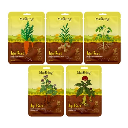 MasKing Jeju Root face sheet mask for skin Brightening, Firming & Calming,men and women, Pack of 5