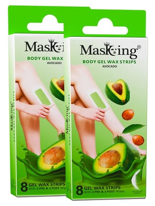Masking Avocado Full Body Gel Waxing kit for All Skin Type, Ready to use Gel Wax Strip Hair Removal for Women, Pack of 2 (1 BOX - 08 Strip with 2 Pre & 2 Post Wipe) Masking Avocado Full Body Gel Waxing kit for All Skin Type, Ready to use Gel Wax Strip Hair Removal for Women, Pack of 2 (1 BOX - 08 Strip with 2 Pre & 2 Post Wipe)