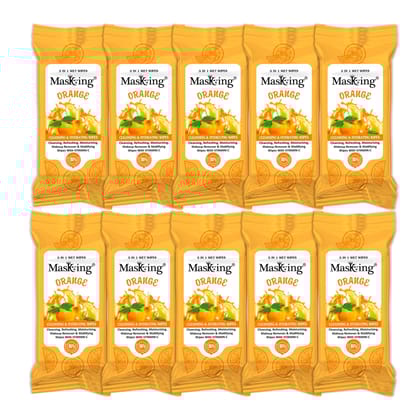 Masking Cleansing and Hydrating Mini Wet Wipes for Face, Makeup Removal Skin Moisturising, Travel friendly Wipes for women and man Combo of Orange Pack 10 (80 Wipe)