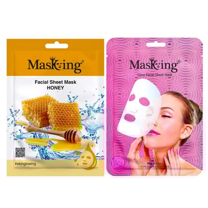 Masking Honey and glow Facial sheet mask for Glowing skin and hydrating, ideal for men and women pack of 2