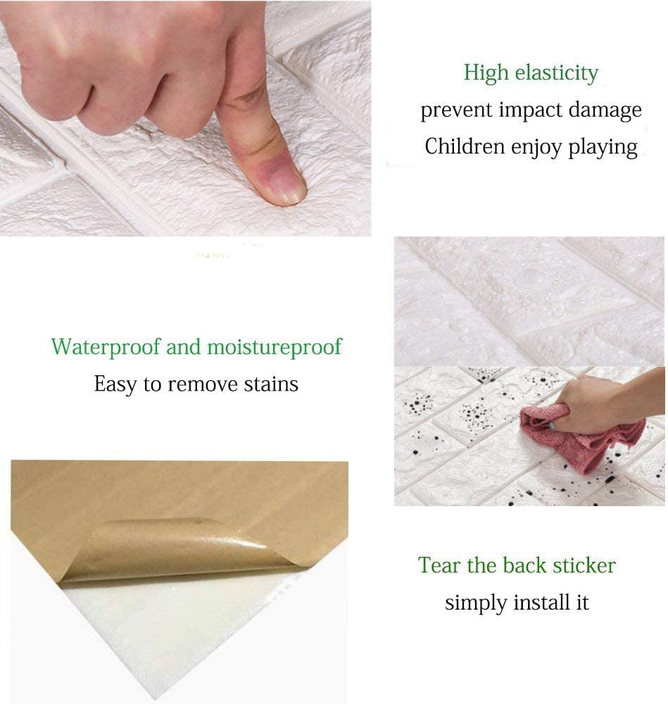 ZANIC 3D White Brick Wallpaper for Wall PE Foam Wall Stickers Self Adhesive DIY Wall Decor (70 x 77cm, WHITE )