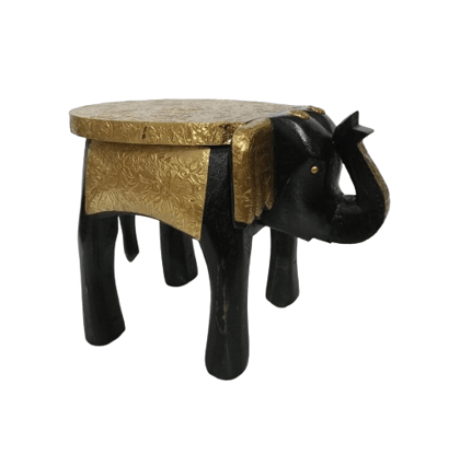 Wooden Decorative Brass Elephant Stool Table Home Decorative Items in Living Room, Bedroom  Showpiece Gifts