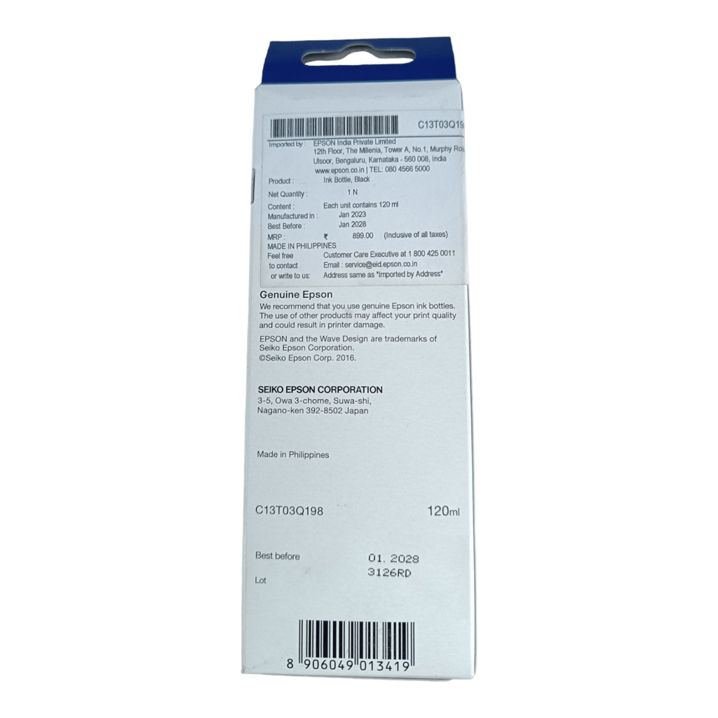 Boost Your EcoTank Printing: Genuine Epson 005 Black Ink Bottle (120ml) - Compatible with M1100, M1120, M1140, M1170, M1180, M2110, M2120, M2140, M2170, M3140, M3170, M3180