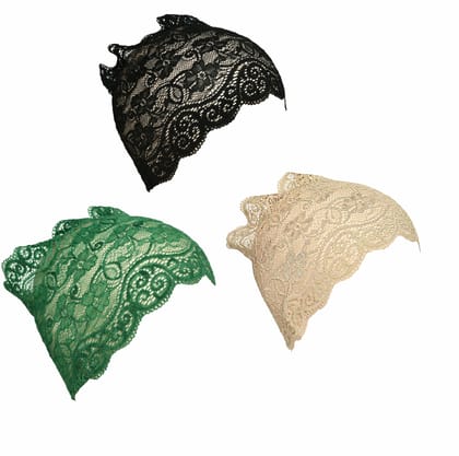 Girls and Womens Hijab Cap Hijab Headband, Under Hijab Scarf Black Green and Light Beige Naqab Head Scarf (3 pcs)