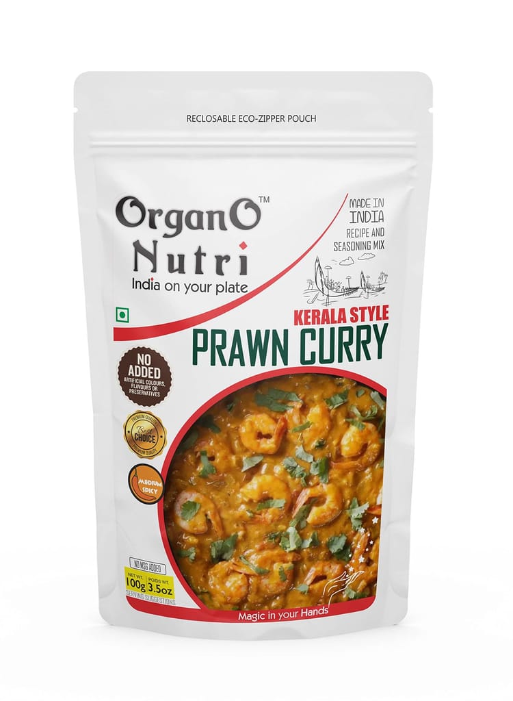 OrganoNutri Kerala Style Prawn Curry Masala | 2 x 100g | Reclosable Eco-Zipper Pouch