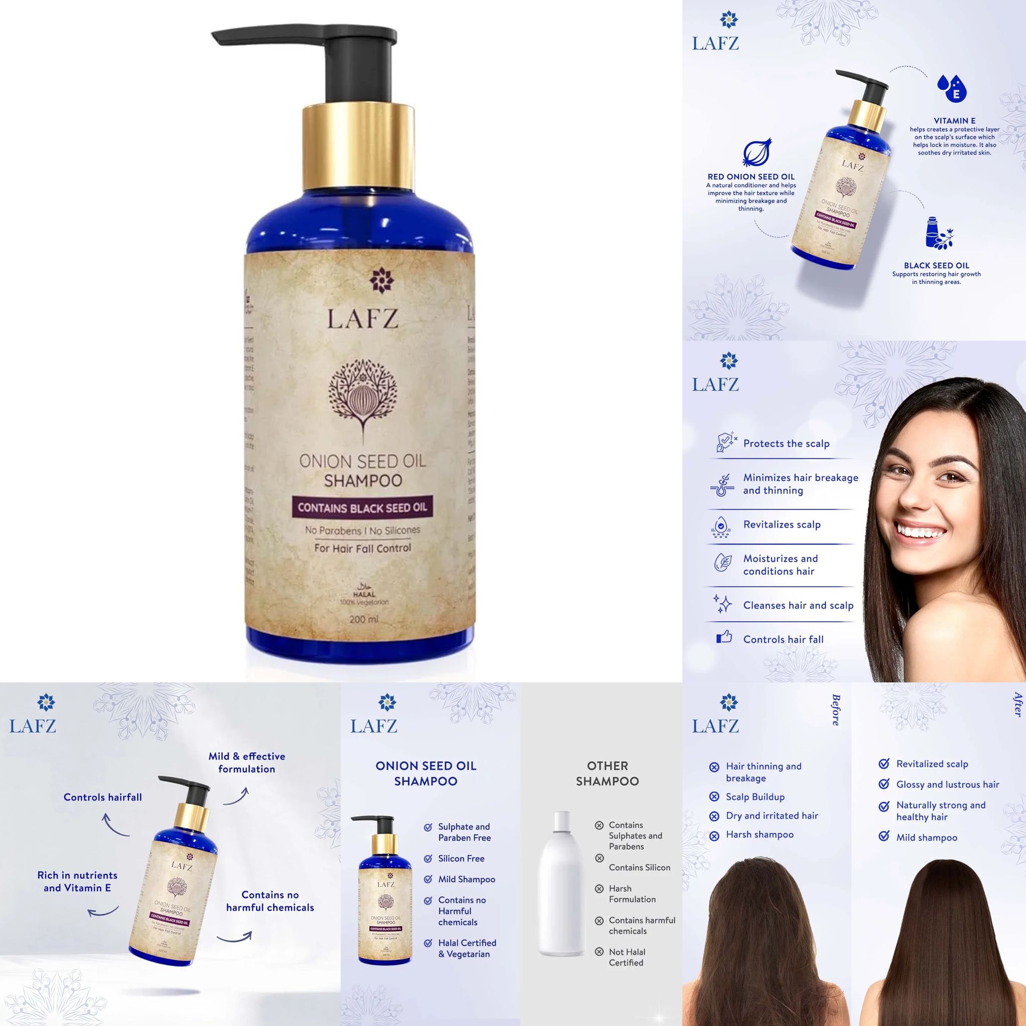 Lafz Onion Seed Oil Shampoo for Hair Fall Control With Red Onion Seed Oil - 200 ml