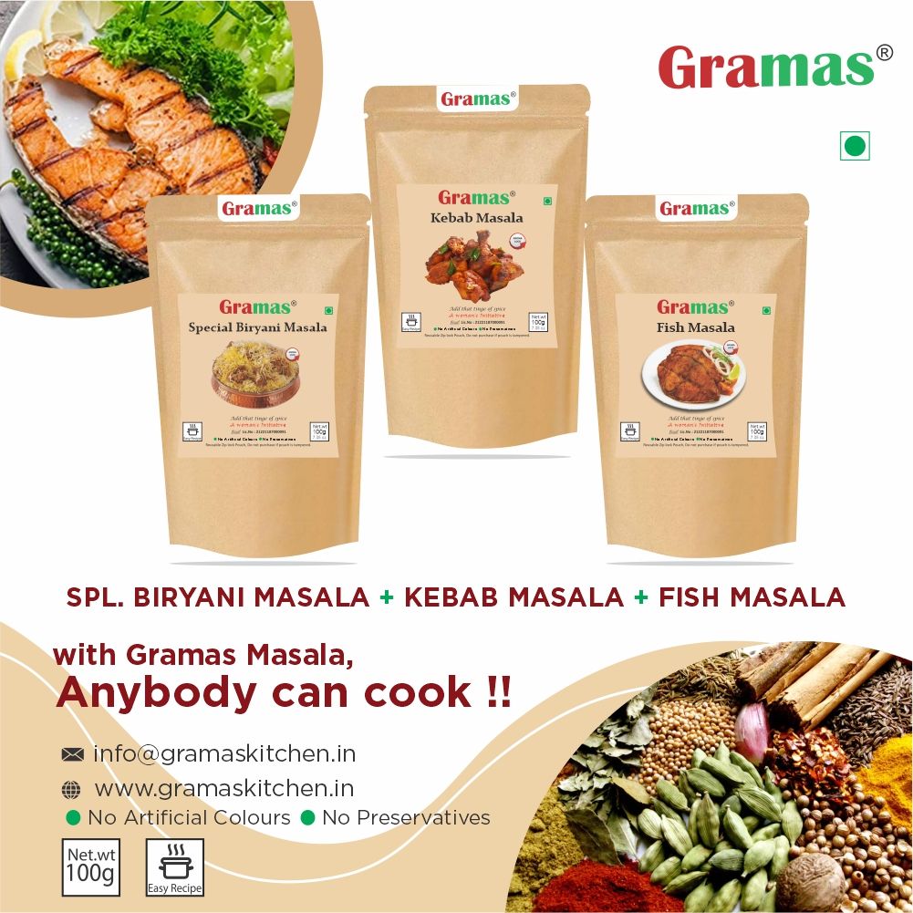 GRAMAS Spices combo pack Biryani masala +Fish masala +Kebab masala 100gms x 3nos
