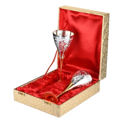 Brass Wine Glasses with Handcrafted designs (Set of 2 pcs.) With Gift Box