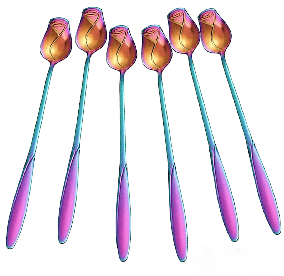 Trubliz Rose Design Spoons Set of 6 Stainless Steel - Creative Tableware for Desserts, Coffee, Sugar, Tea, Mixing, Stirring | Gift Boxed Rainbow Spoons