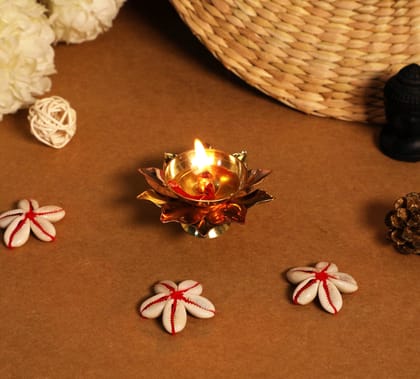 ulkySanta Brass Lotus Kamal Shape Metal Diya | Home Temple Decoration Oil Lamp Gift Items (Brass & Copper) (Size 3" x 3" x 1.5") (2)