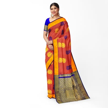Dark Orange Color Mixed Soft Silk Saree with Unstitched Blouse