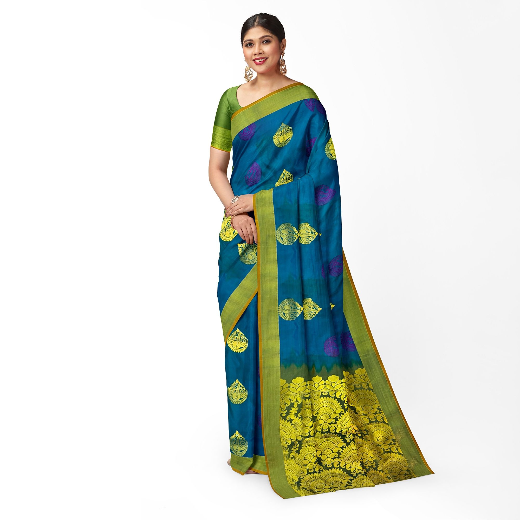 Blue Color Fancy Butta Mixed Soft Silk Saree with Unstitched Blouse
