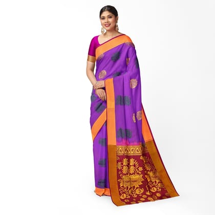 Dark Violet Color Mixed Soft Silk Saree with Unstitched Blouse
