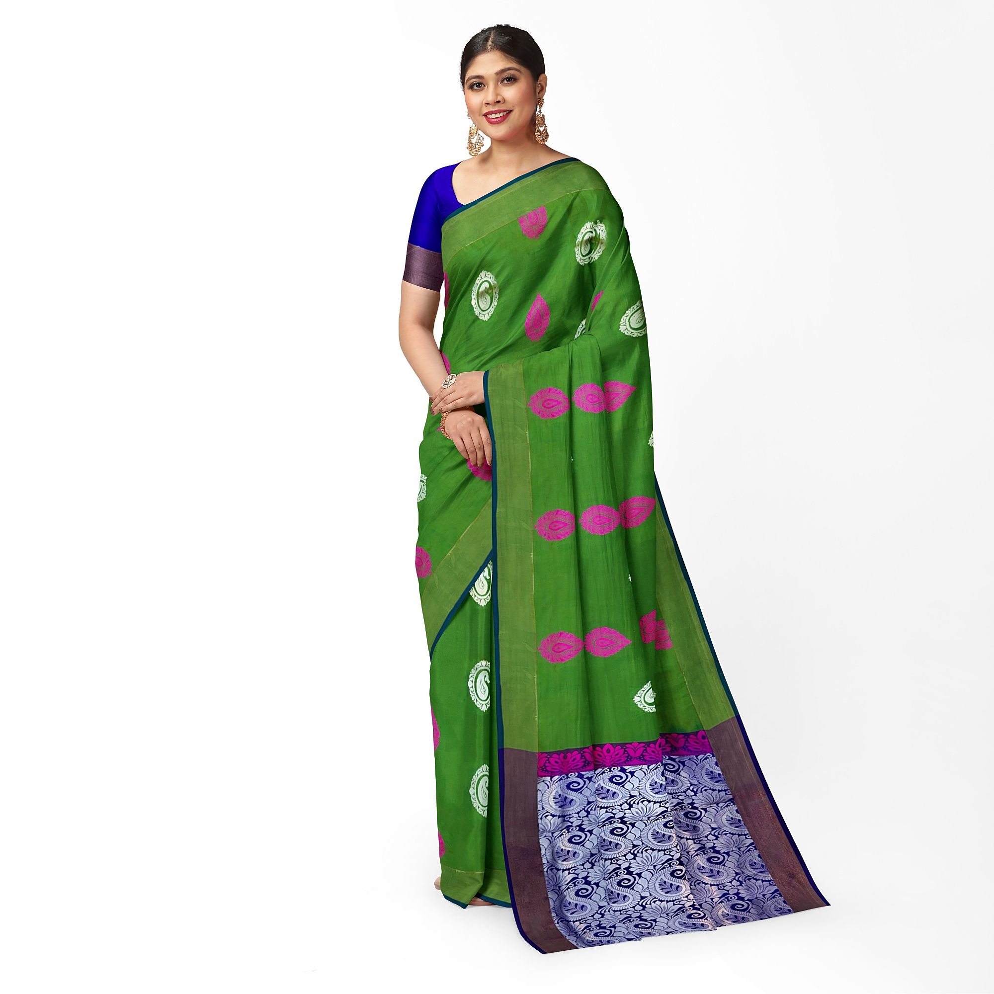 Dark Green Color Mixed Soft Silk Saree with Unstitched Blouse