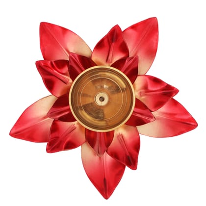 BulkySanta Brass Lotus Diya Big with Copper Petals | Pooja Dia Home Temple Decoration Oil Lamp Gift Items | Set of 2