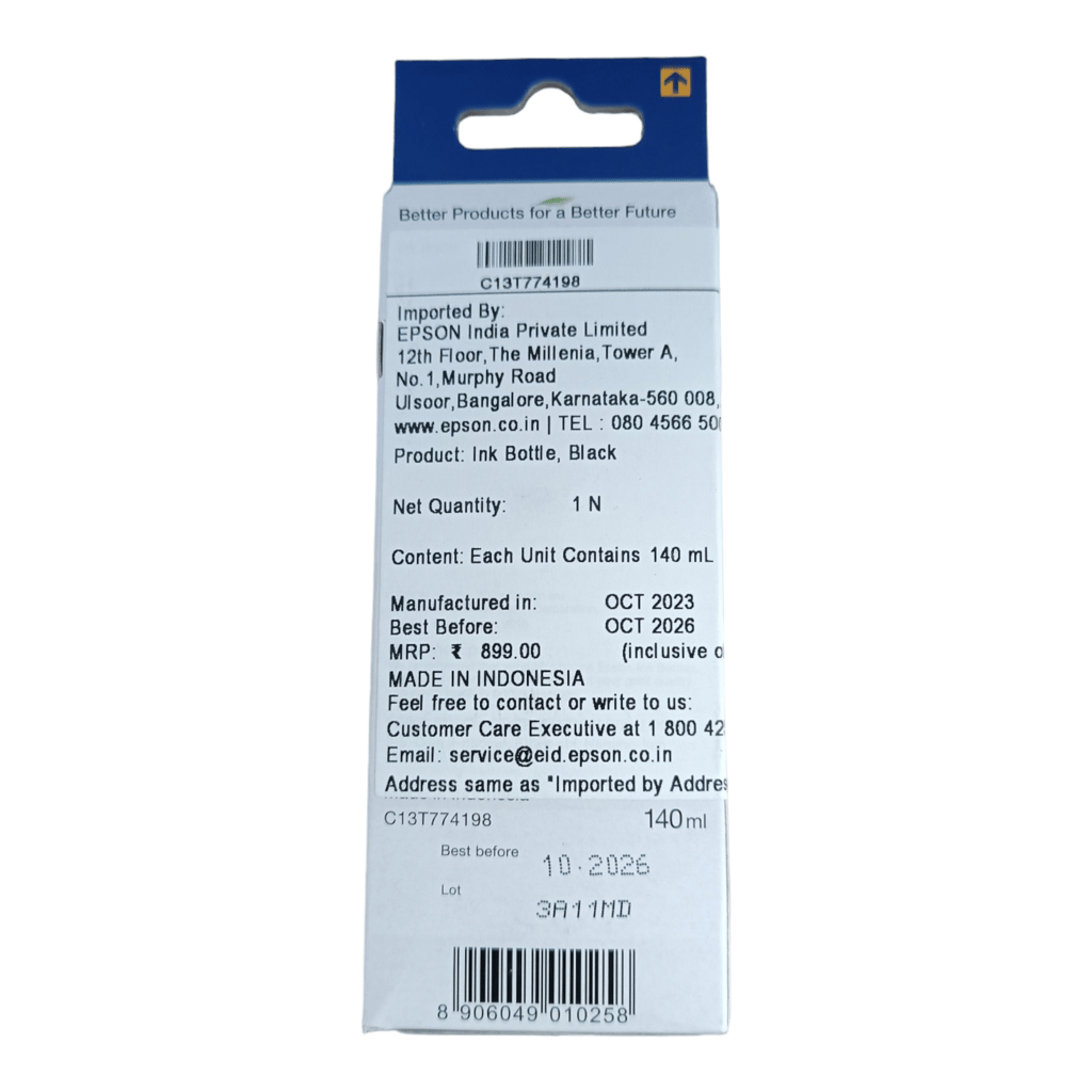 Genuine Epson T7741 (140ml) Black Ink Bottle for M100, M105, M200, M205, M605, M655, and L1455