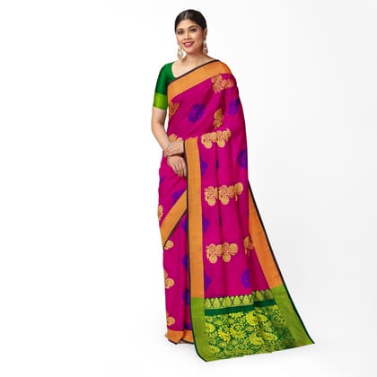Dark Pink Color Fancy Butta Mixed Soft Silk Saree with Unstitched Blouse