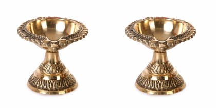 Pure Brass Diya for puja (Laxmi Kuber Diya Stand) Heavy quality | Set of 2 by Bulky Santa