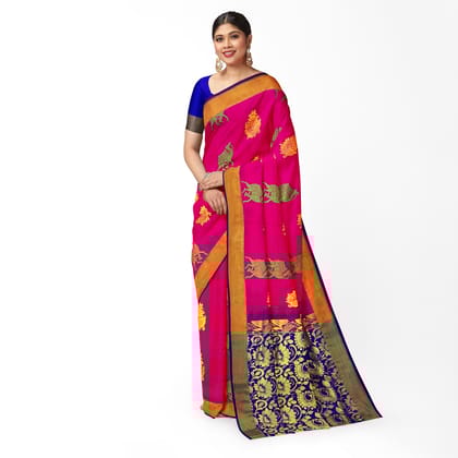 Dark Pink Color Mixed Soft Silk Saree with Unstitched Blouse
