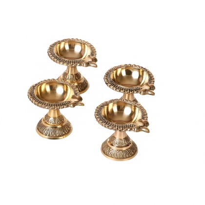 Pure Brass Diya for puja (Laxmi Kuber Diya Stand) Heavy quality | Set of 4 by Bulky Santa