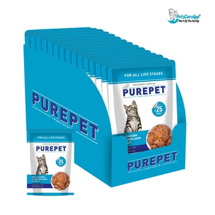PUREPET Wet Cat Food, Real Chicken And Chicken Liver In Gravy, 15 Pouches (15 X 70G) All Life Stages